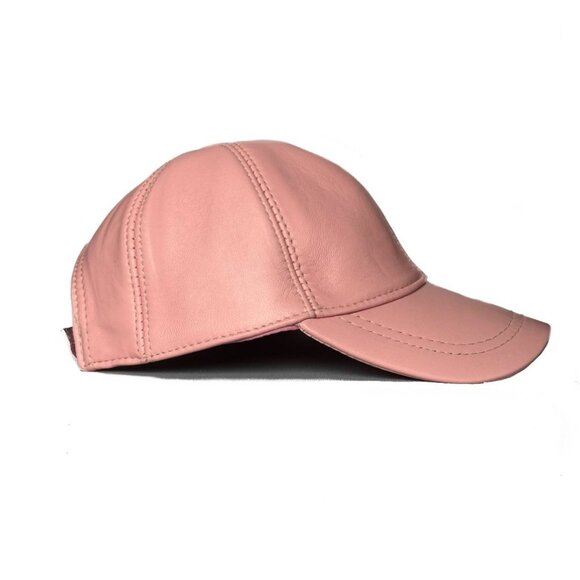 Lukkiu Accessories - Pink Real Leather Hat | Real Lambskin Leather Ball Cap